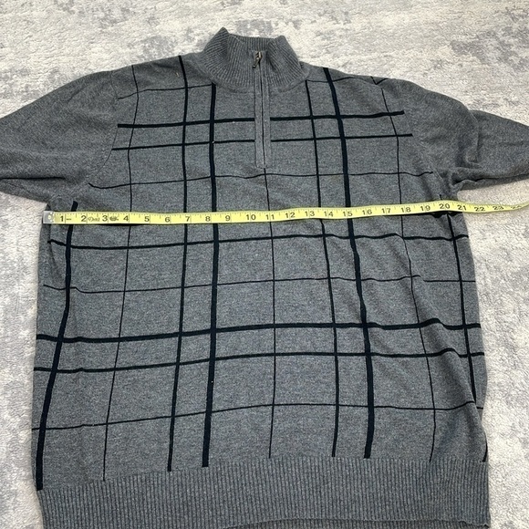 Gap Quarter Zip Windowpane Plaid Sweater Preppy Academia Gray Sz L - Picture 7 of 12